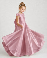 Dusty Rose Satin Ball Gown Girls Formal Dresses Side View