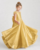 Gold Satin A-Line Dress Girls Formal Dresses Side View