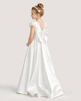 Ivory Satin A-Line Girls Formal Dresses Back View