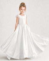 Ivory Satin A-Line Dress Girls Formal Dresses Front View