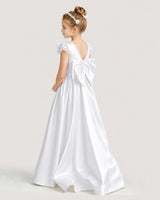 White Satin V-Neck A-Line Girls Formal Dresses Back View
