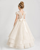 Champagne Tulle A-line First Communion Dress Back View