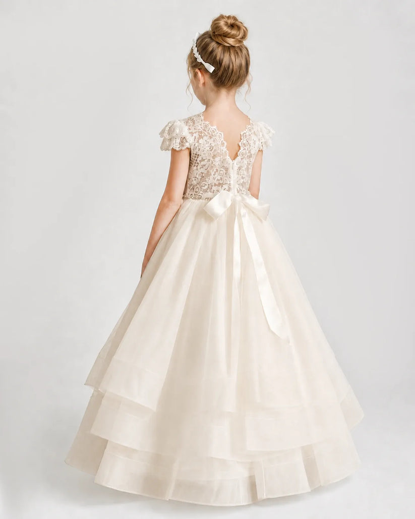 Champagne Tulle A-line First Communion Dress Back View