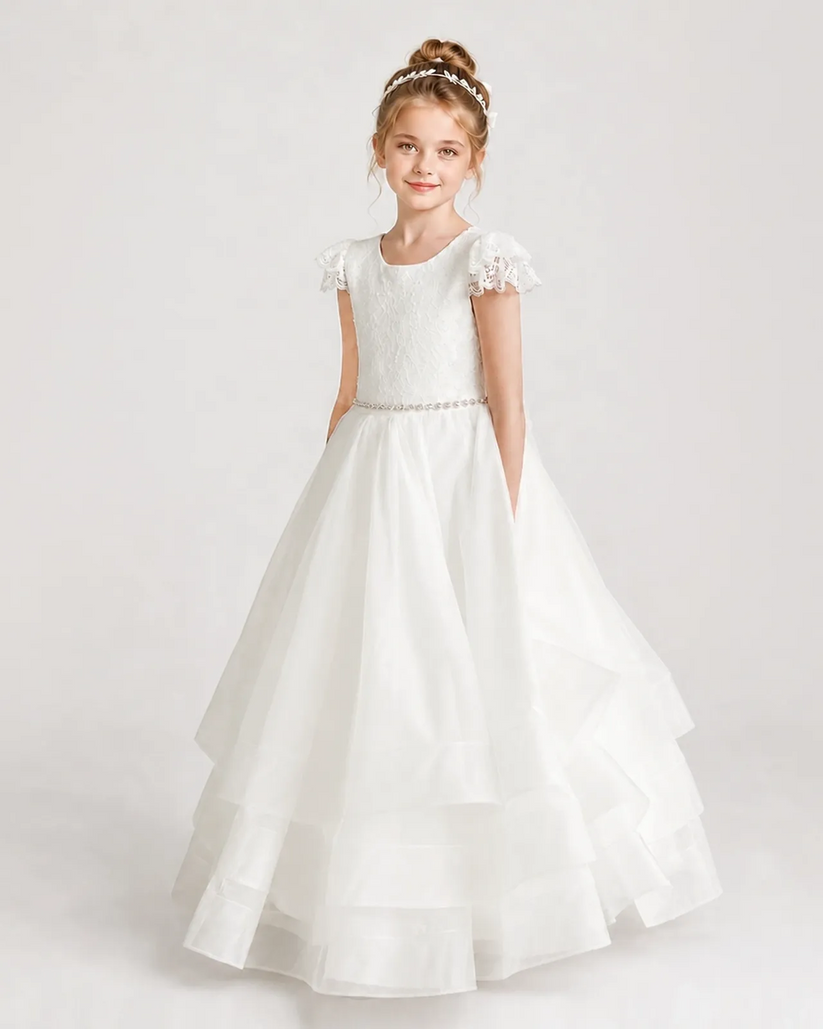 Ivory Tulle A-line First Communion Dress Front View