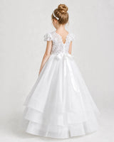 White Tulle Ball Gown First Communion Dress Back View