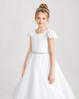 White Lace A-line First Communion Dress Front View