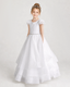 White First Communion Dresses Lace Bodice Bow Back Layered Tulle Floor-Length Gown Front view