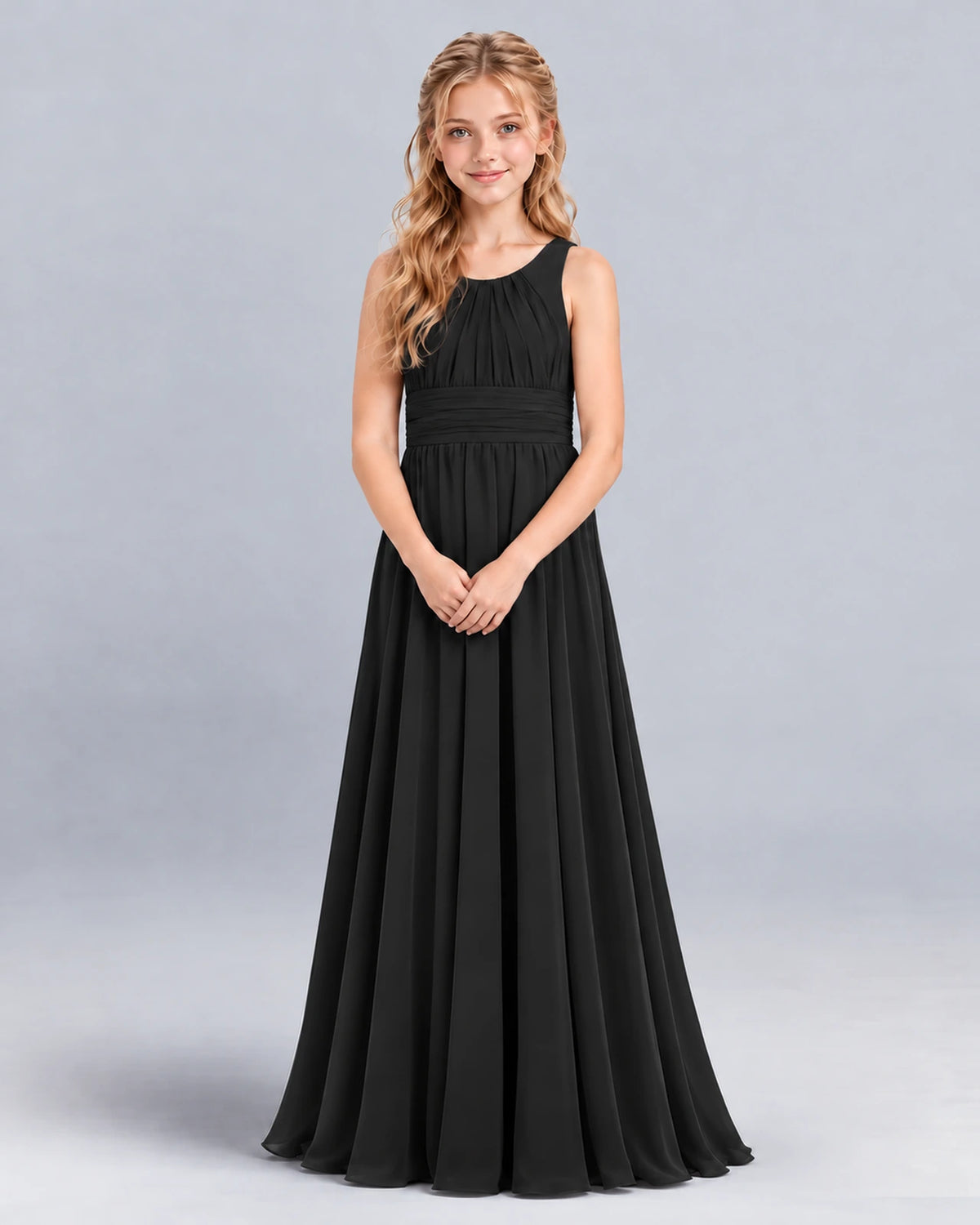 Black A-line Junior Bridesmaid Dress Front