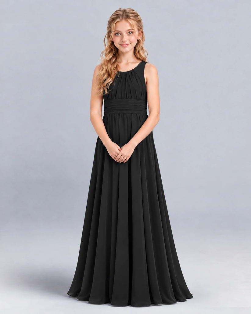 Black A-line Junior Bridesmaid Dress Front
