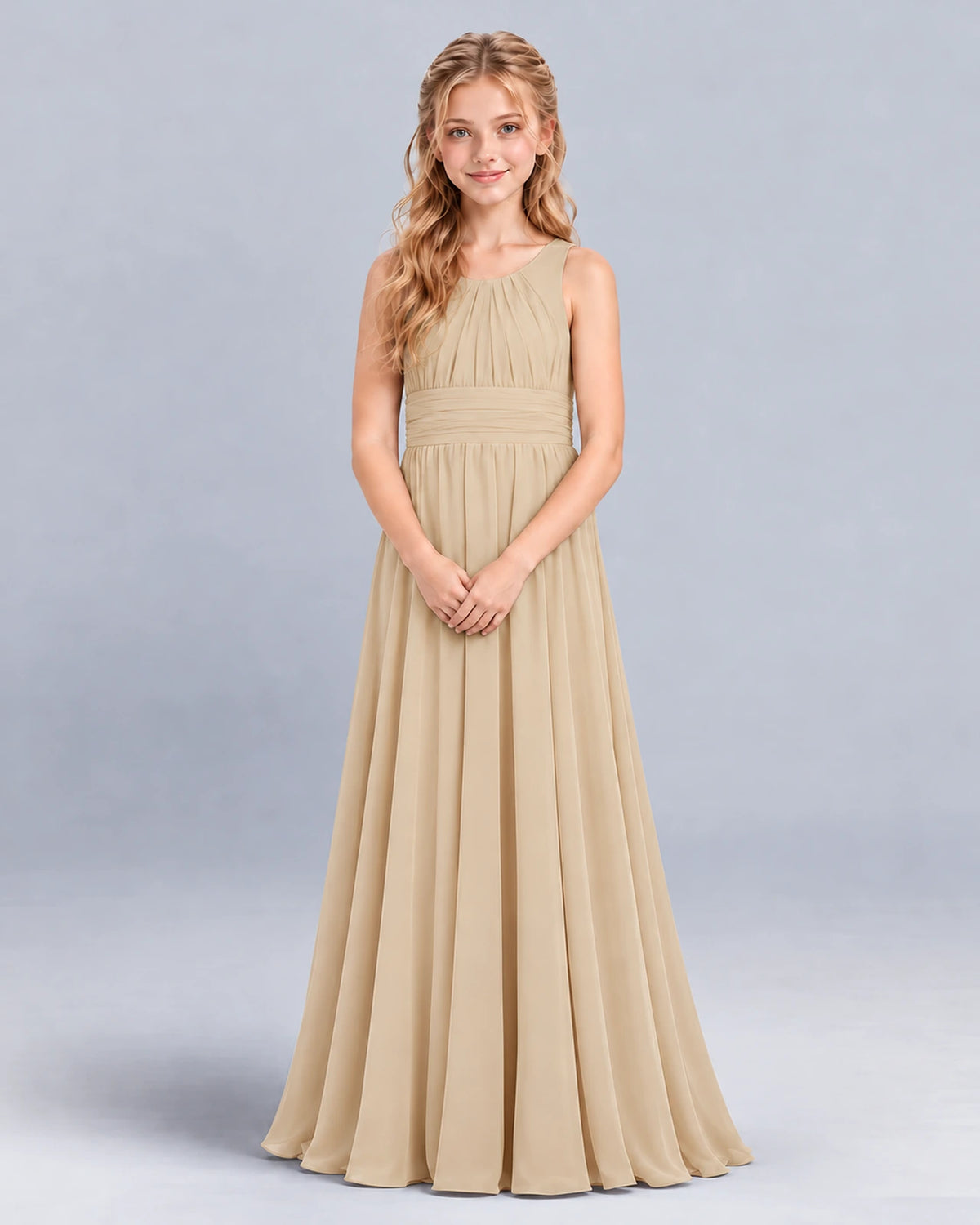 Champagne A-line Junior Bridesmaid Dress Front