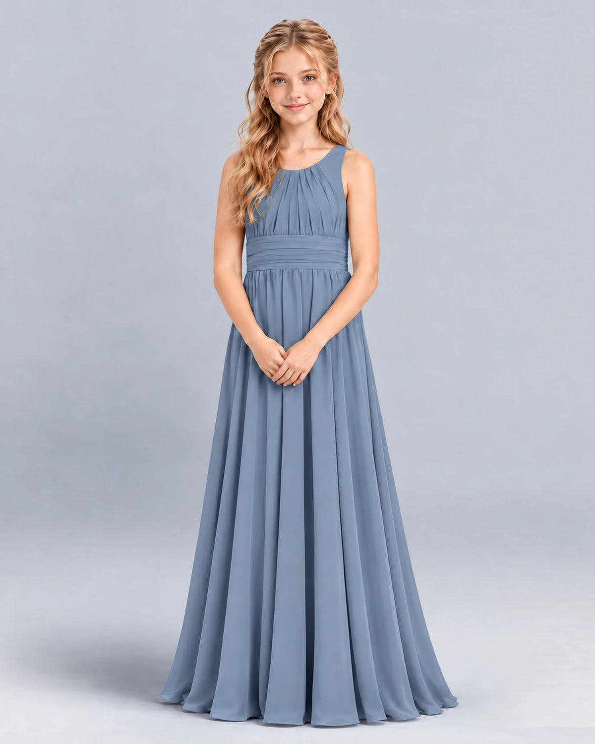 Dusty Blue A-line Junior Bridesmaid Dress Front