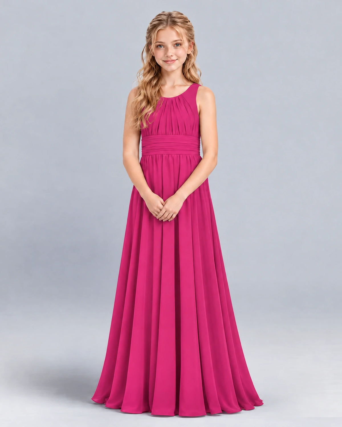 Hot Pink A-line Junior Bridesmaid Dress Front