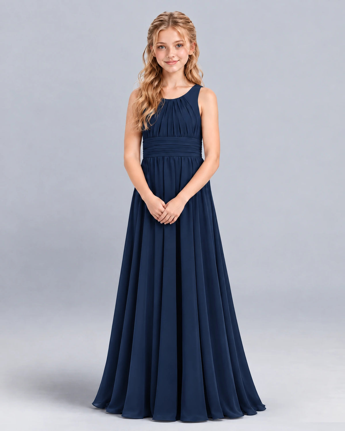 Navy Blue A-line Junior Bridesmaid Dress Front