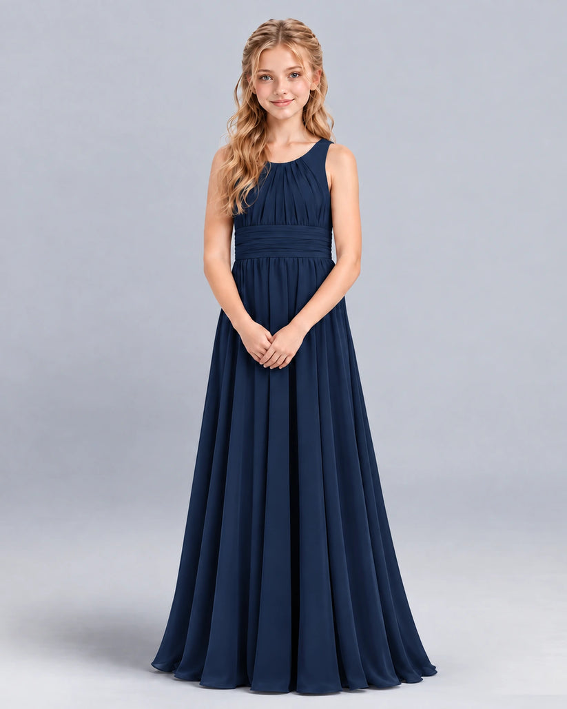 Navy Blue A-line Junior Bridesmaid Dress Front
