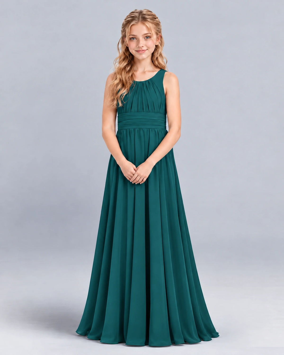 Peacock A-line Junior Bridesmaid Dress Front