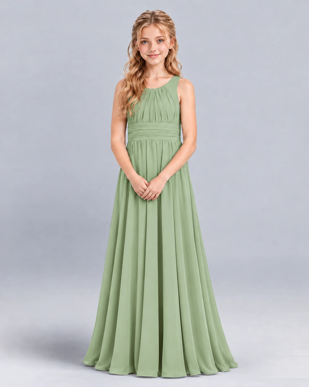 Sage Green A-line Junior Bridesmaid Dress Front