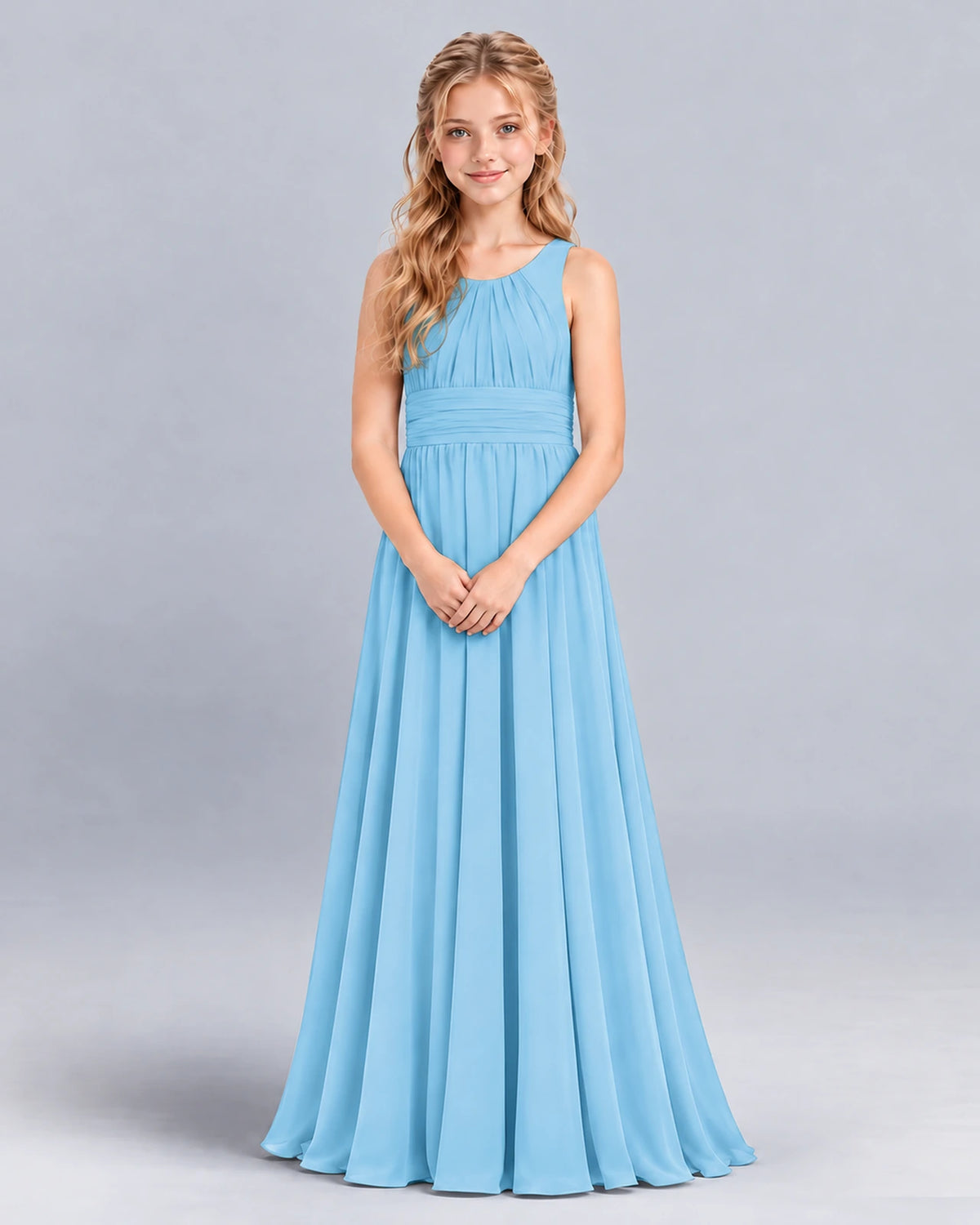 Sky Blue A-line Junior Bridesmaid Dress Front