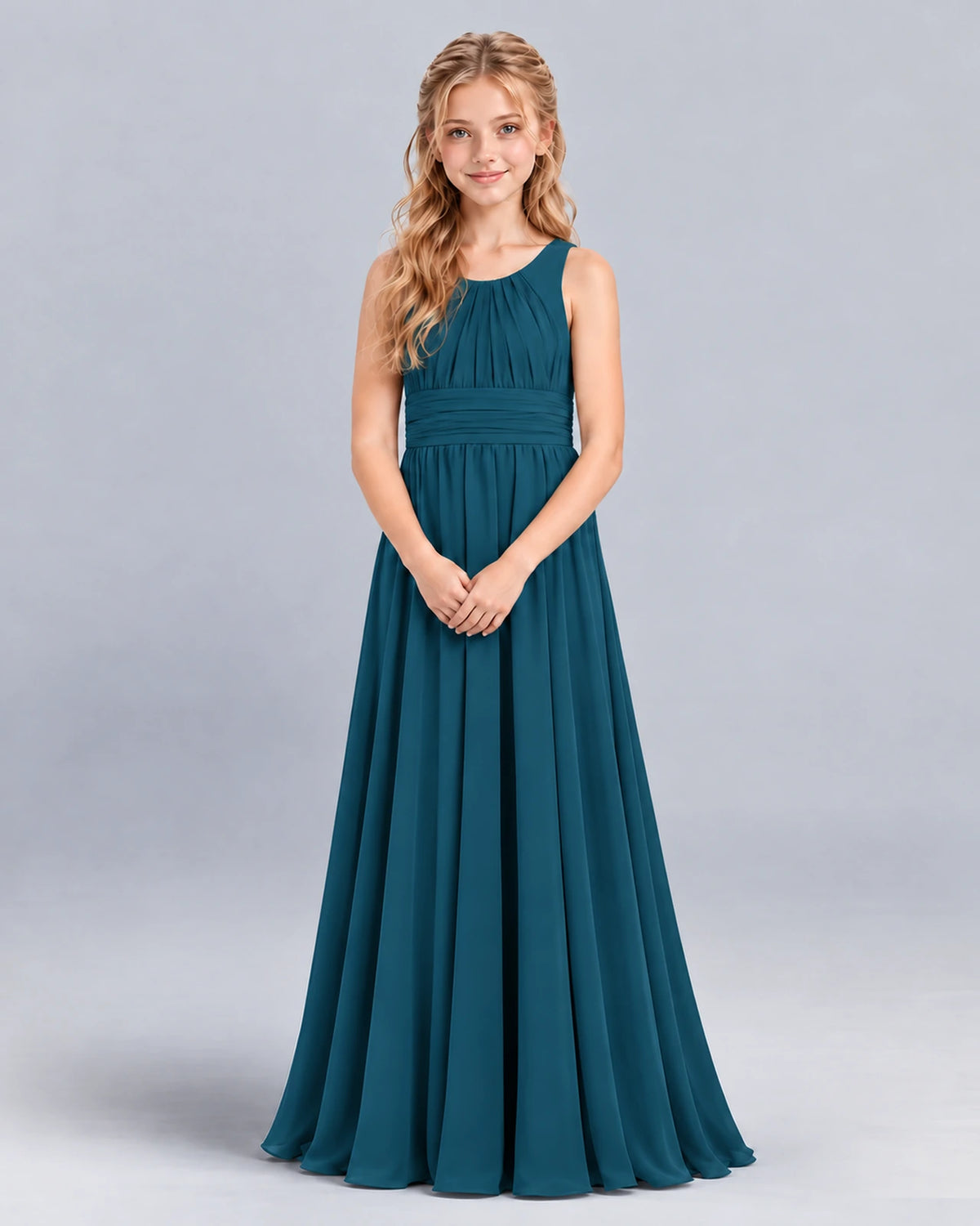 Teal A-line Junior Bridesmaid Dress Front