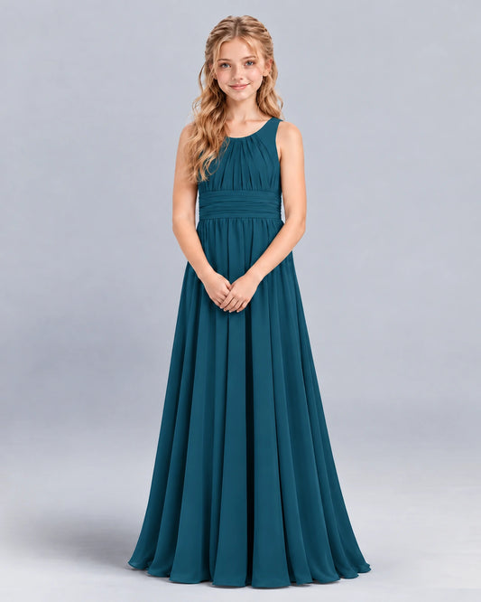 Teal A-line Junior Bridesmaid Dress Front