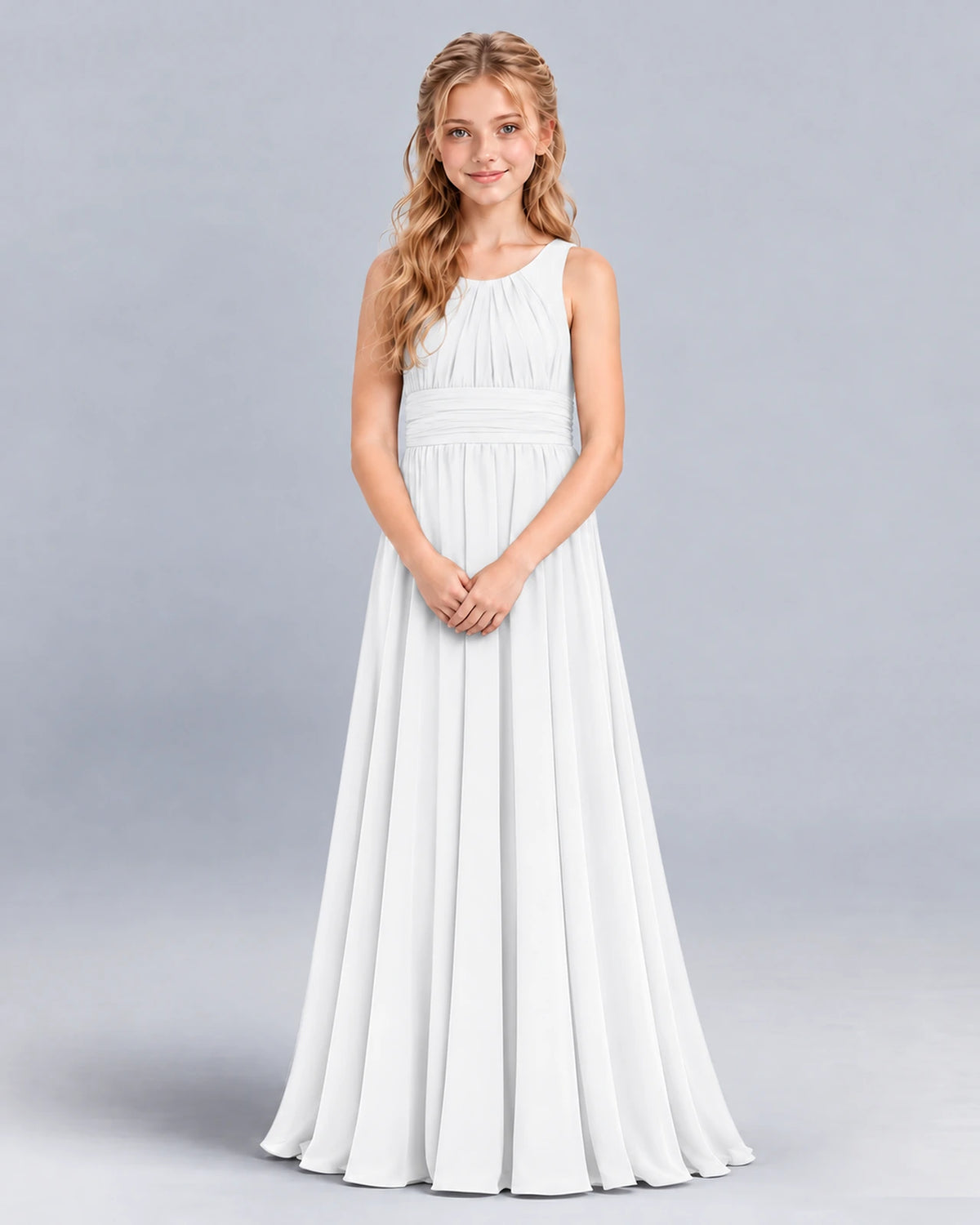 White A-line Junior Bridesmaid Dress Front
