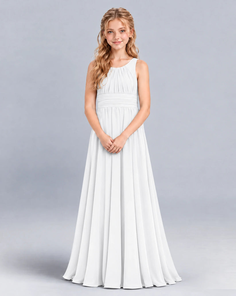 White A-line Junior Bridesmaid Dress Front