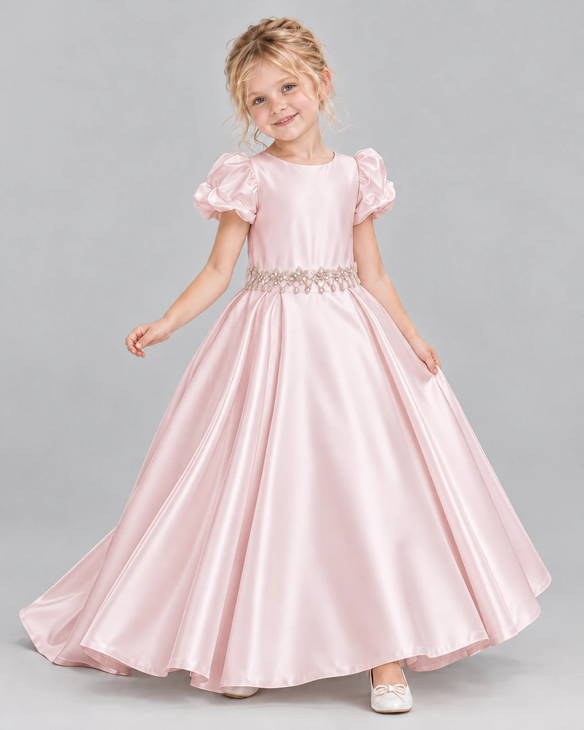 Blush Pink Ball Gown Girls Formal Dress Front