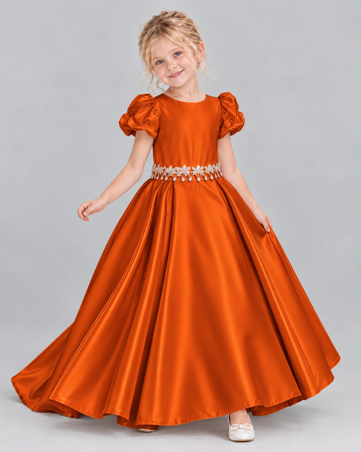 Burnt Orange Ball Gown Girls Formal Dress Front