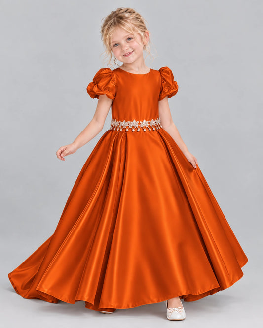 Burnt Orange Ball Gown Girls Formal Dress Front