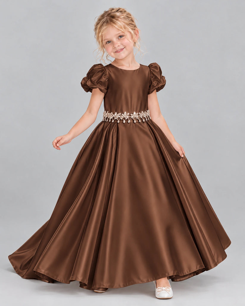 Chocolate Ball Gown Girls Formal Dress Front