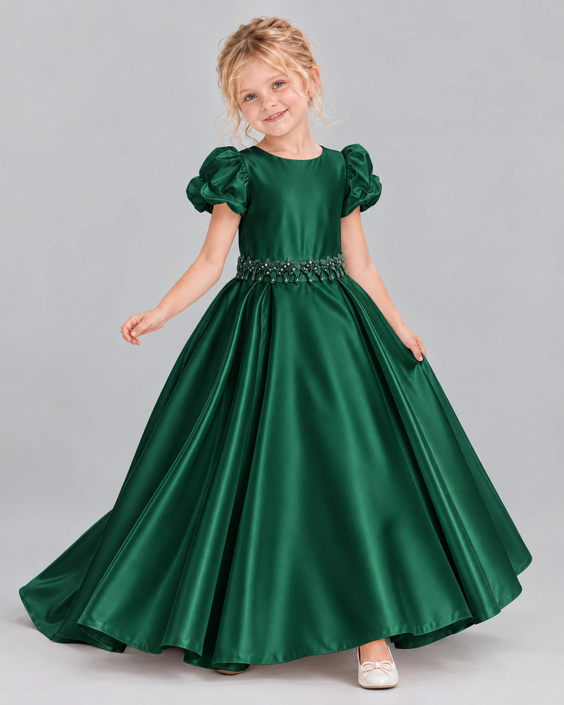 Dark Green Ball Gown Girls Formal Dress Front