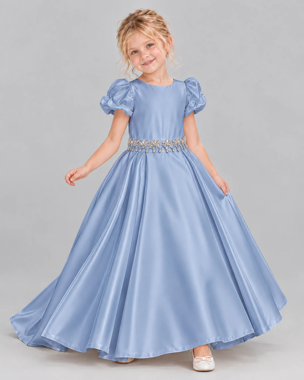 Dusty Blue Ball Gown Girls Formal Dress Front