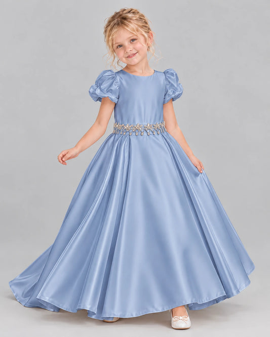 Dusty Blue Ball Gown Girls Formal Dress Front