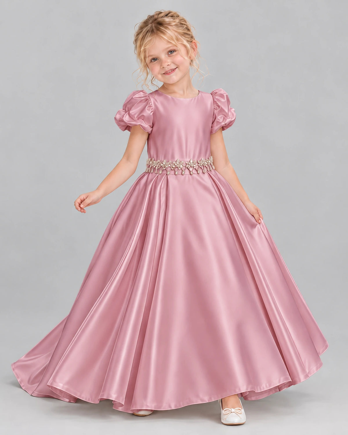 Dusty Rose Ball Gown Girls Formal Dress Front