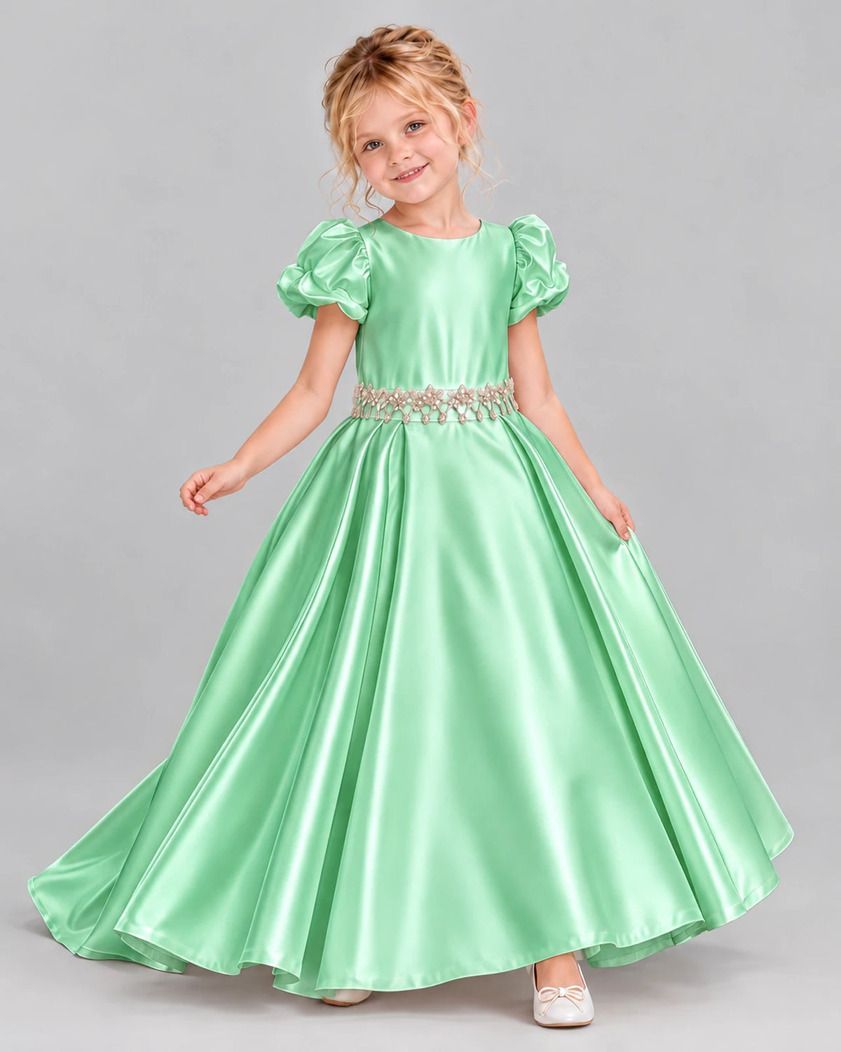 Mint Green Ball Gown Girls Formal Dress Front