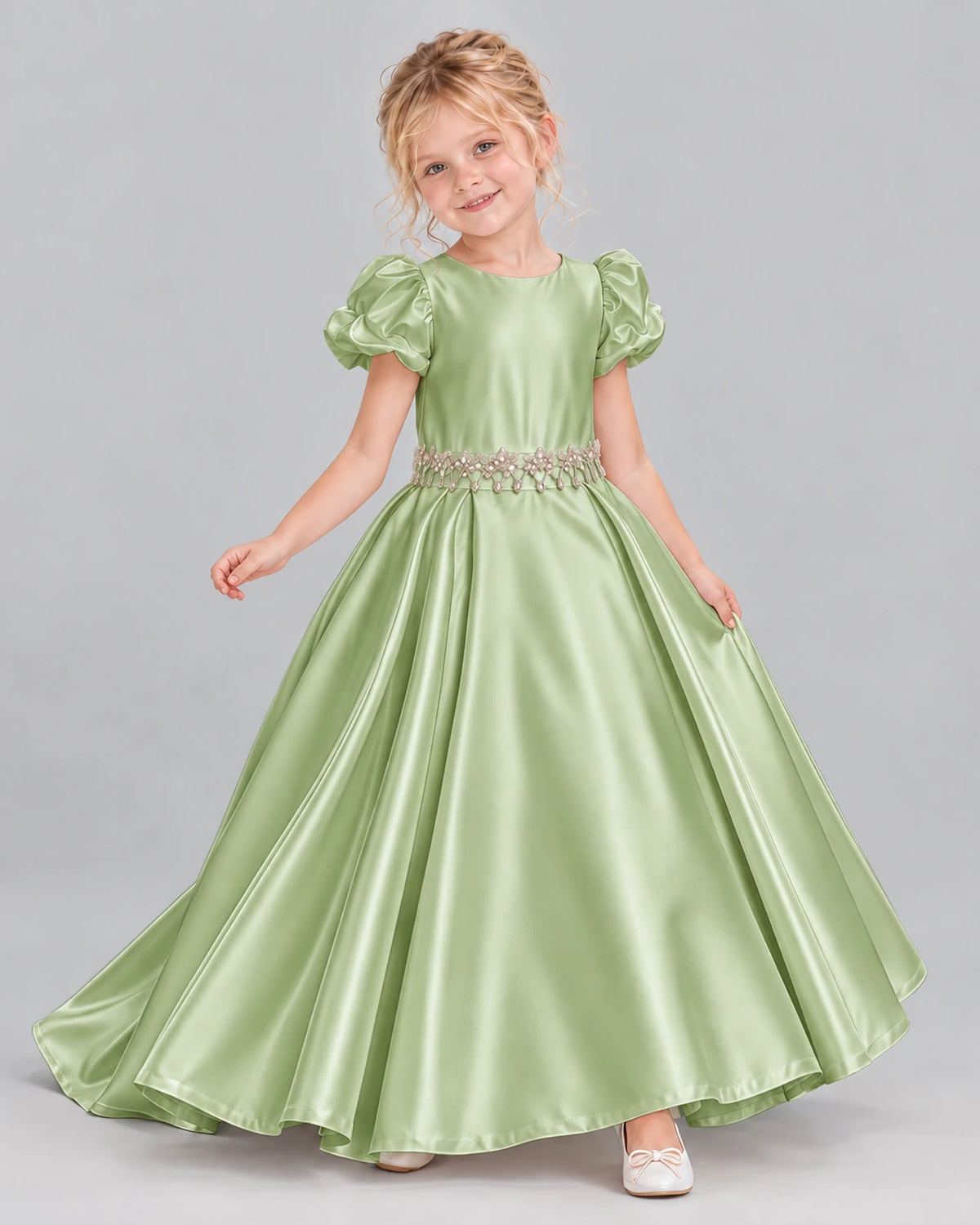 Sage Green Ball Gown Girls Formal Dress Front