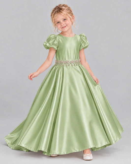 Sage Green Ball Gown Girls Formal Dress Front