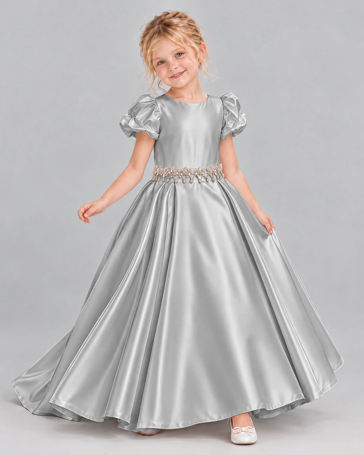 Silver Ball Gown Girls Formal Dress Front