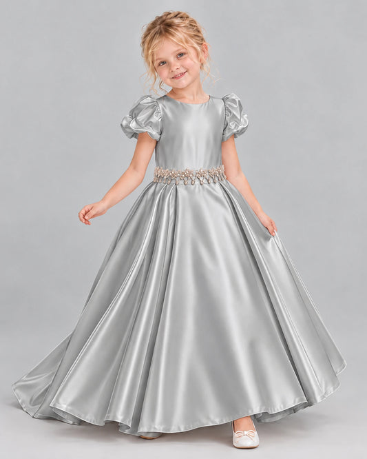 Silver Ball Gown Girls Formal Dress Front