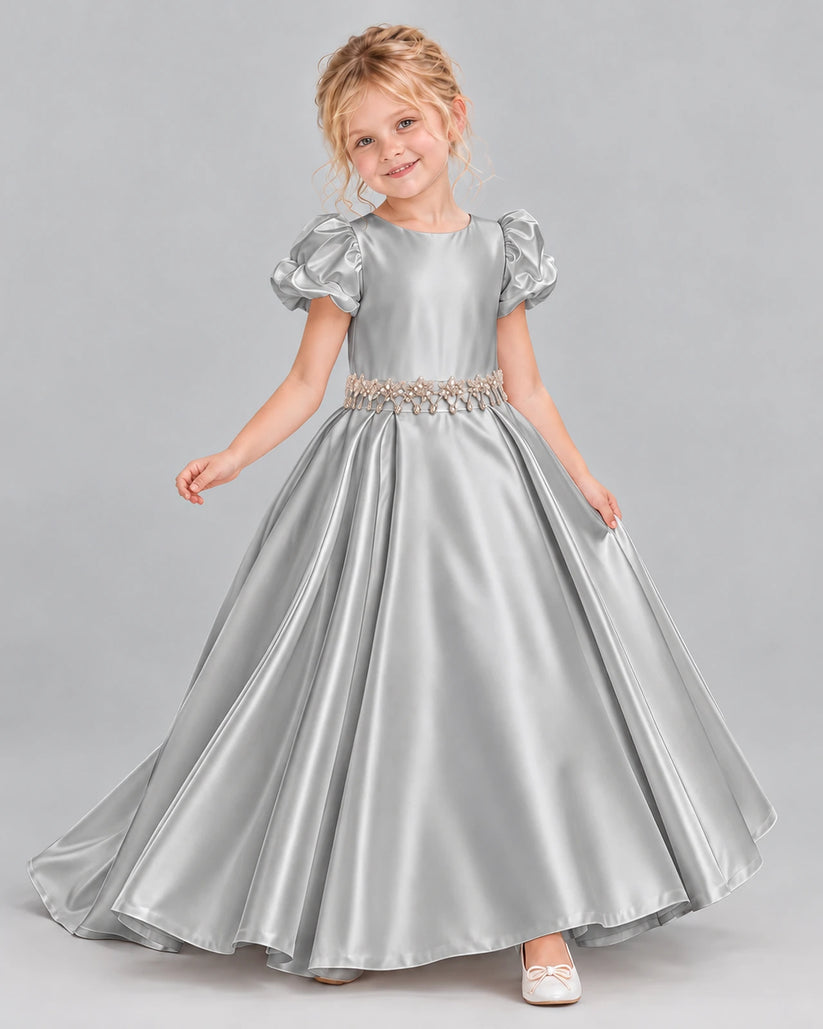 Silver Ball Gown Girls Formal Dress Front