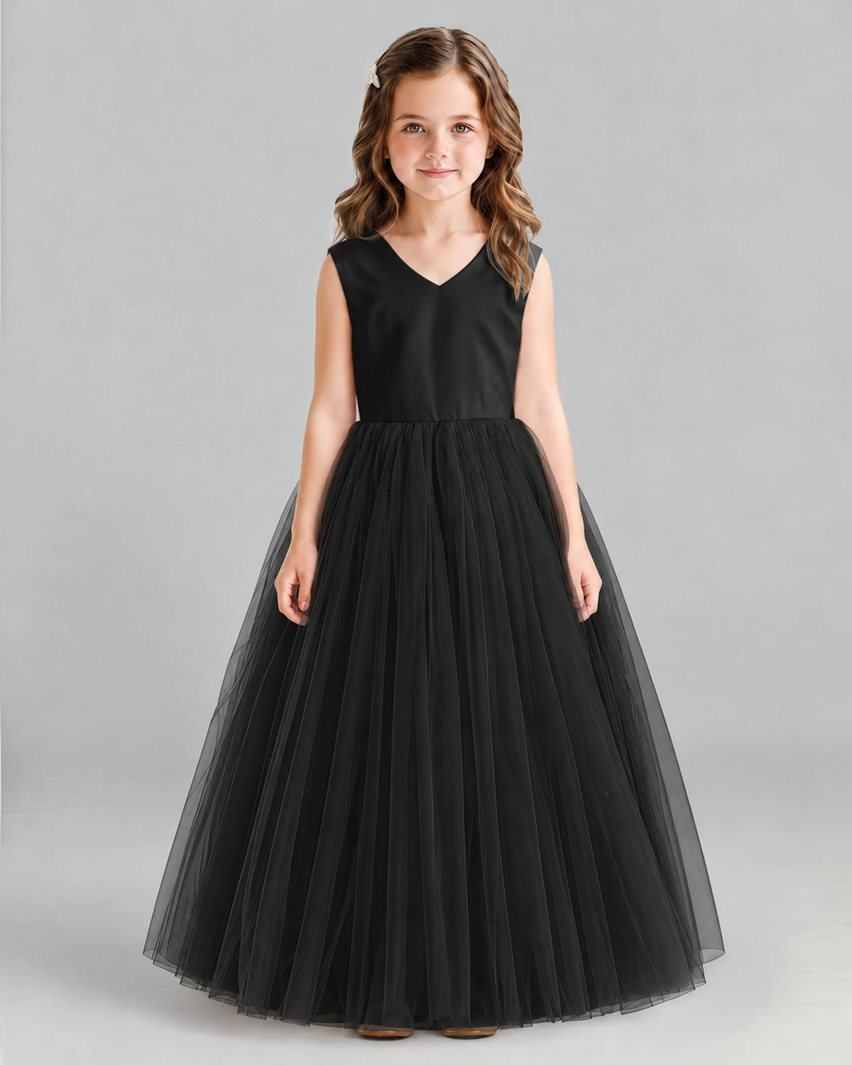 Black Ball Gown Flower Girl Dress Front