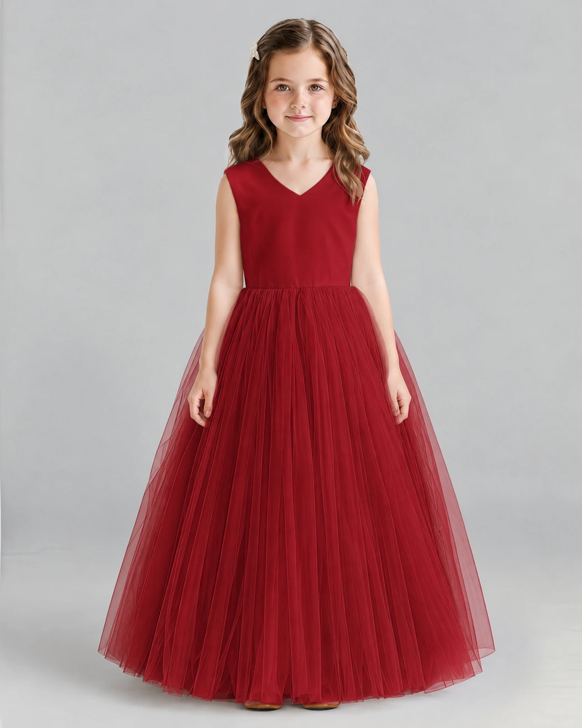 Burgundy Ball Gown Flower Girl Dress Front