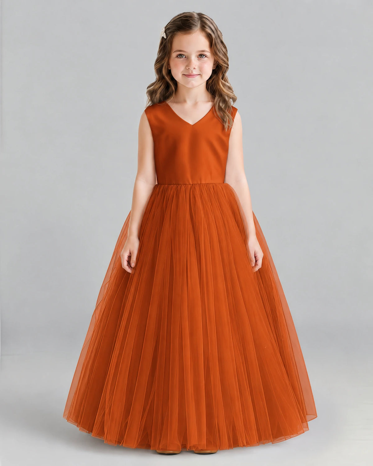 Burnt Orange Ball Gown Flower Girl Dress Front