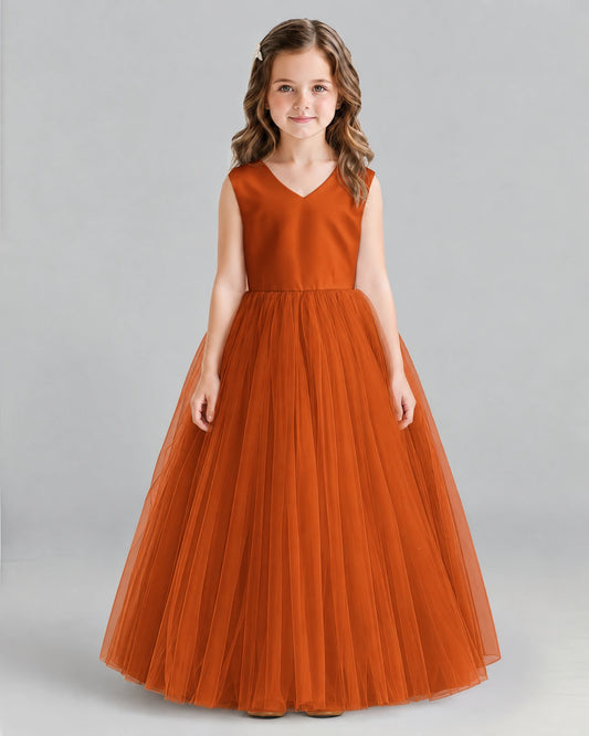 Burnt Orange Ball Gown Flower Girl Dress Front