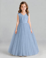 Dusty Blue Ball Gown Flower Girl Dress Front
