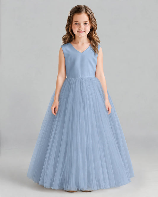 Dusty Blue Ball Gown Flower Girl Dress Front