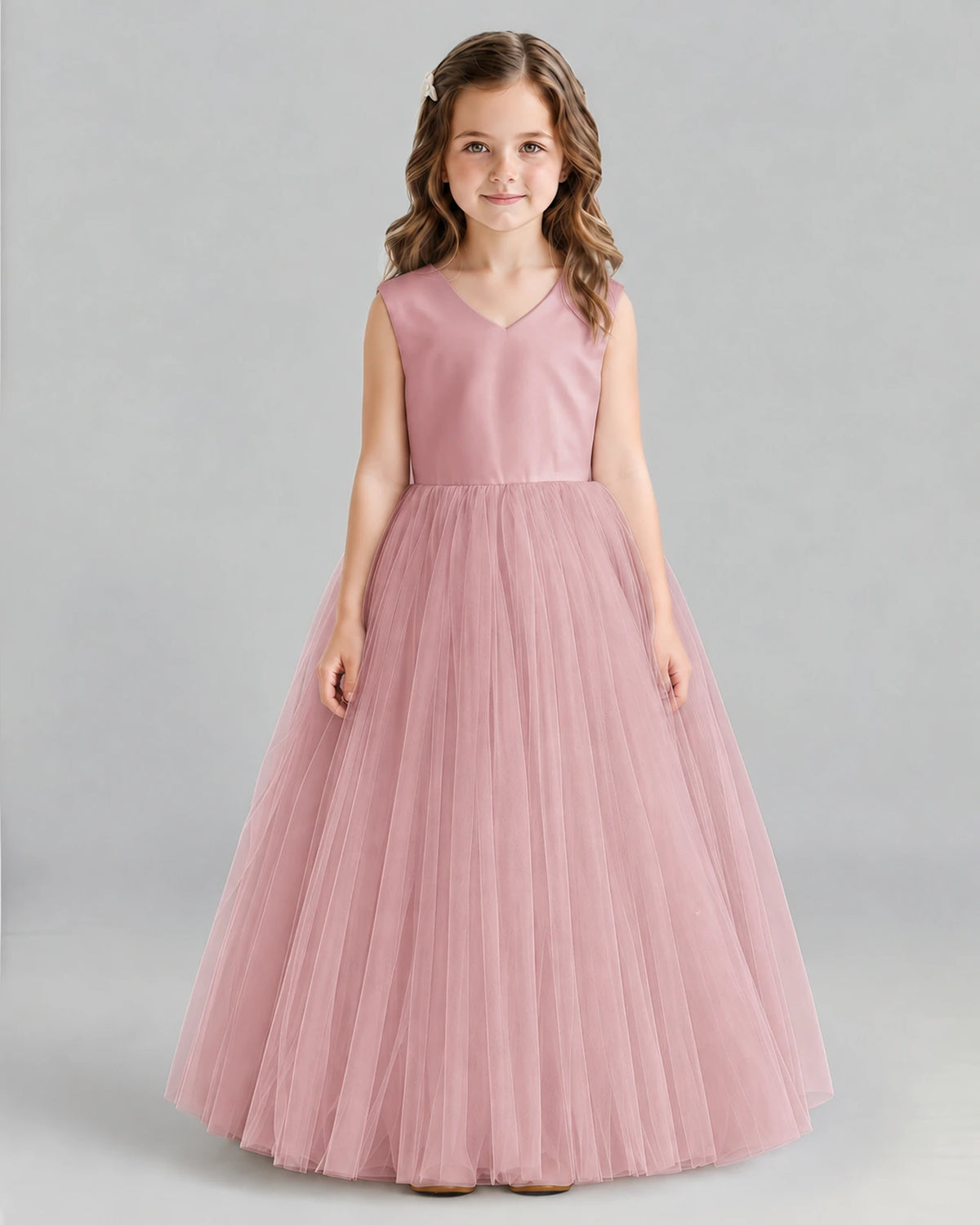 Dusty Rose Ball Gown Flower Girl Dress Front