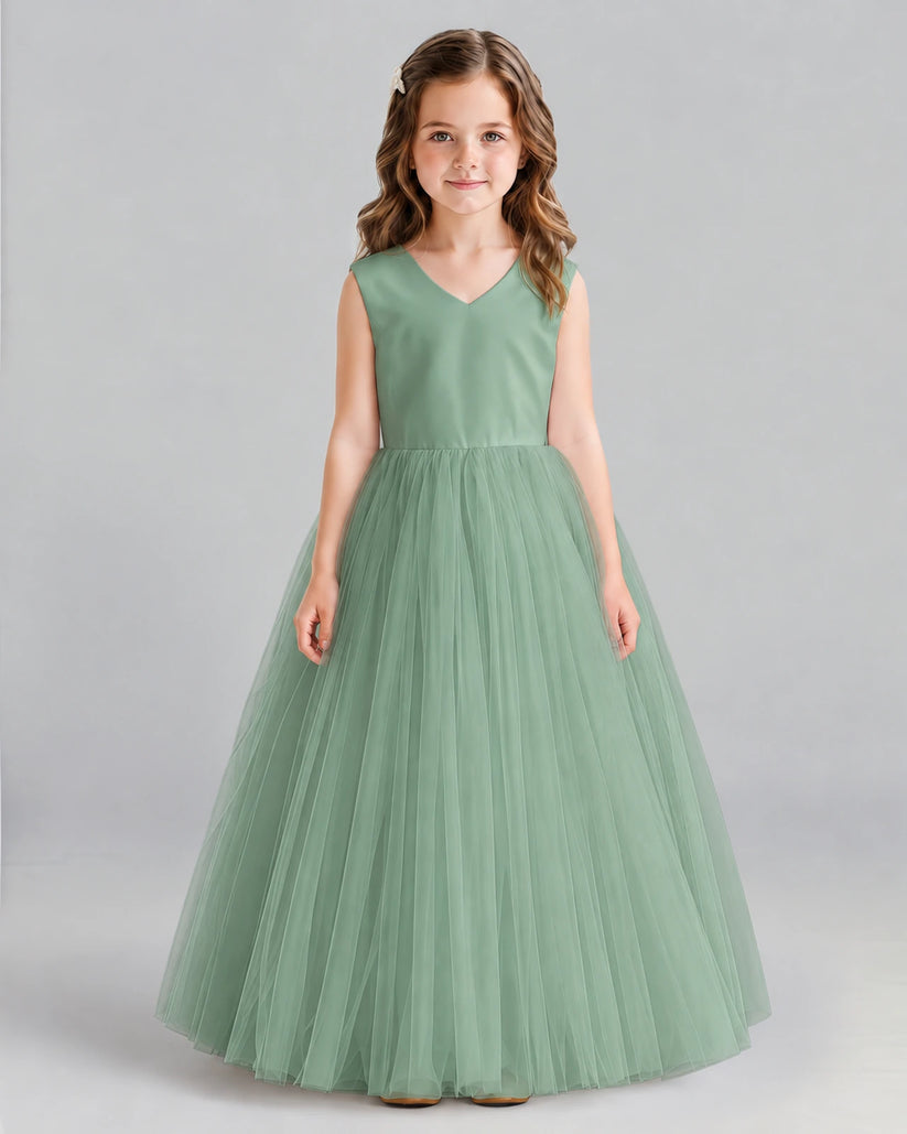 Eucalyptus Ball Gown Flower Girl Dress Front