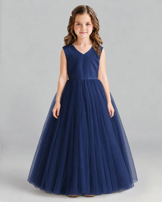 Navy Blue Ball Gown Flower Girl Dress Front