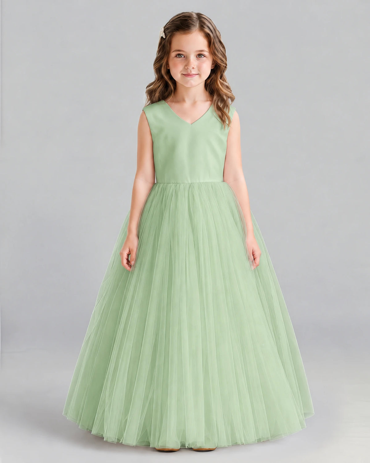 Sage Green Ball Gown Flower Girl Dress Front
