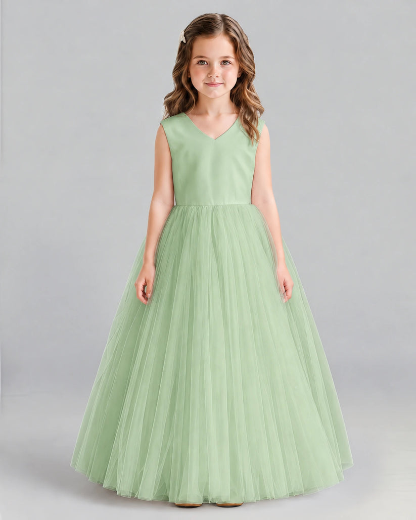 Sage Green Ball Gown Flower Girl Dress Front
